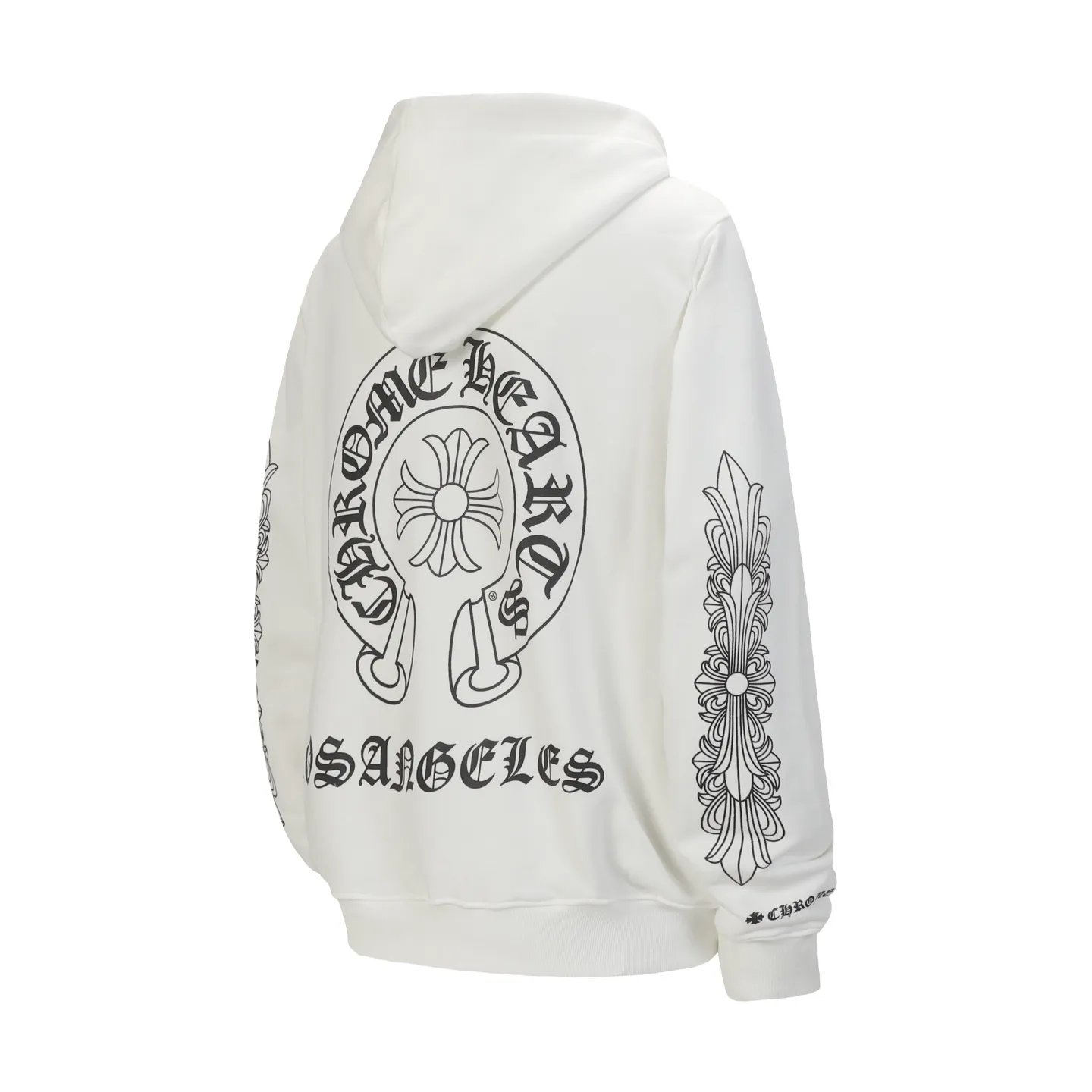 Q7—P230 -Chrome Hearts/Chrome Hearts printed zipper sweatshirt cardigan jacket -420 grams of high-density, high-quality wool, soft, delicate and skin-friendly, soft and silky to the touch, warm and skin-friendly -The hardware zipper accessories are all customized and full of details -Colour: black white -Size: S M L XL